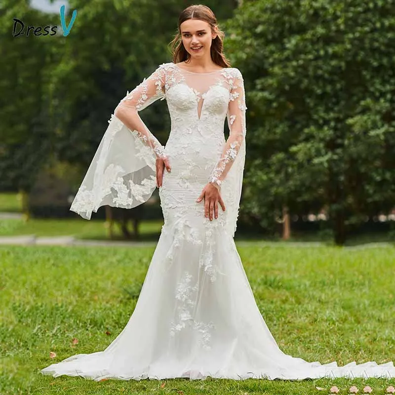 Dressv ivory mermaid wedding dress scoop neck long sleeves lace button floor length bridal outdoor&church wedding dresses
Dressv ivory mermaid wedding dress scoop neck long sleeves lace button floor length bridal outdoor&church wedding dresses