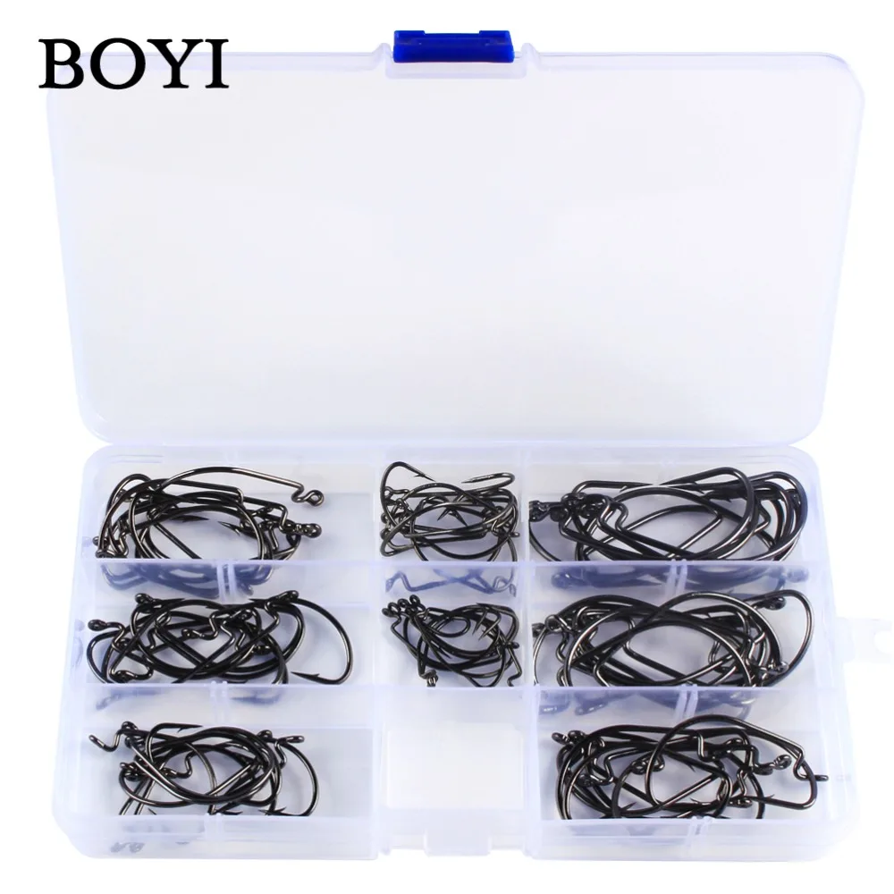 BOYI 80pcs/Set High Carbon Steel Crank Hooks 1#-8# Soft Worm Bait Crank Hook Fishhooks Set With Storage Box
BOYI 80pcs/Set High Carbon Steel Crank Hooks 1#-8# Soft Worm Bait Crank Hook Fishhooks Set With Storage Box