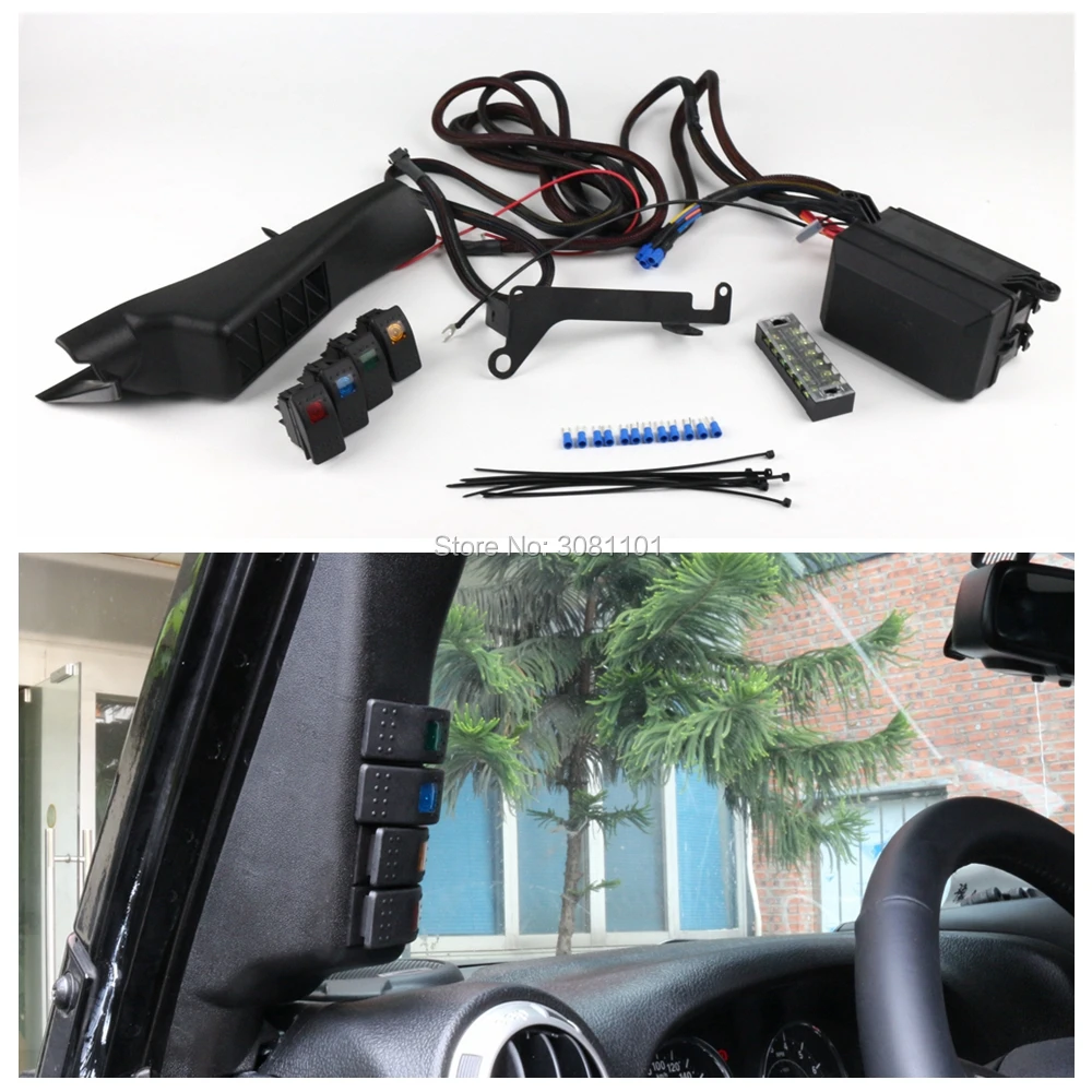 A-Pillar Switch for Jeep Wrangler/rocker switches ABS Plastic Panel Kit with 4 for Jeep Wrangler JK&JKU 2011-2017 etc.
A-Pillar Switch for Jeep Wrangler/rocker switches ABS Plastic Panel Kit with 4 for Jeep Wrangler JK&JKU 2011-2017 etc.