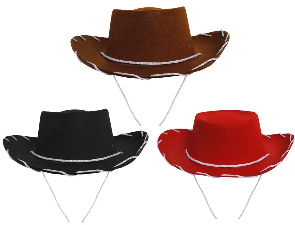 BLACK FAUX SUEDE COWBOY HATS AND BLACK PAISLEY BANDANA WESTERN COSTUME ACCESSORY