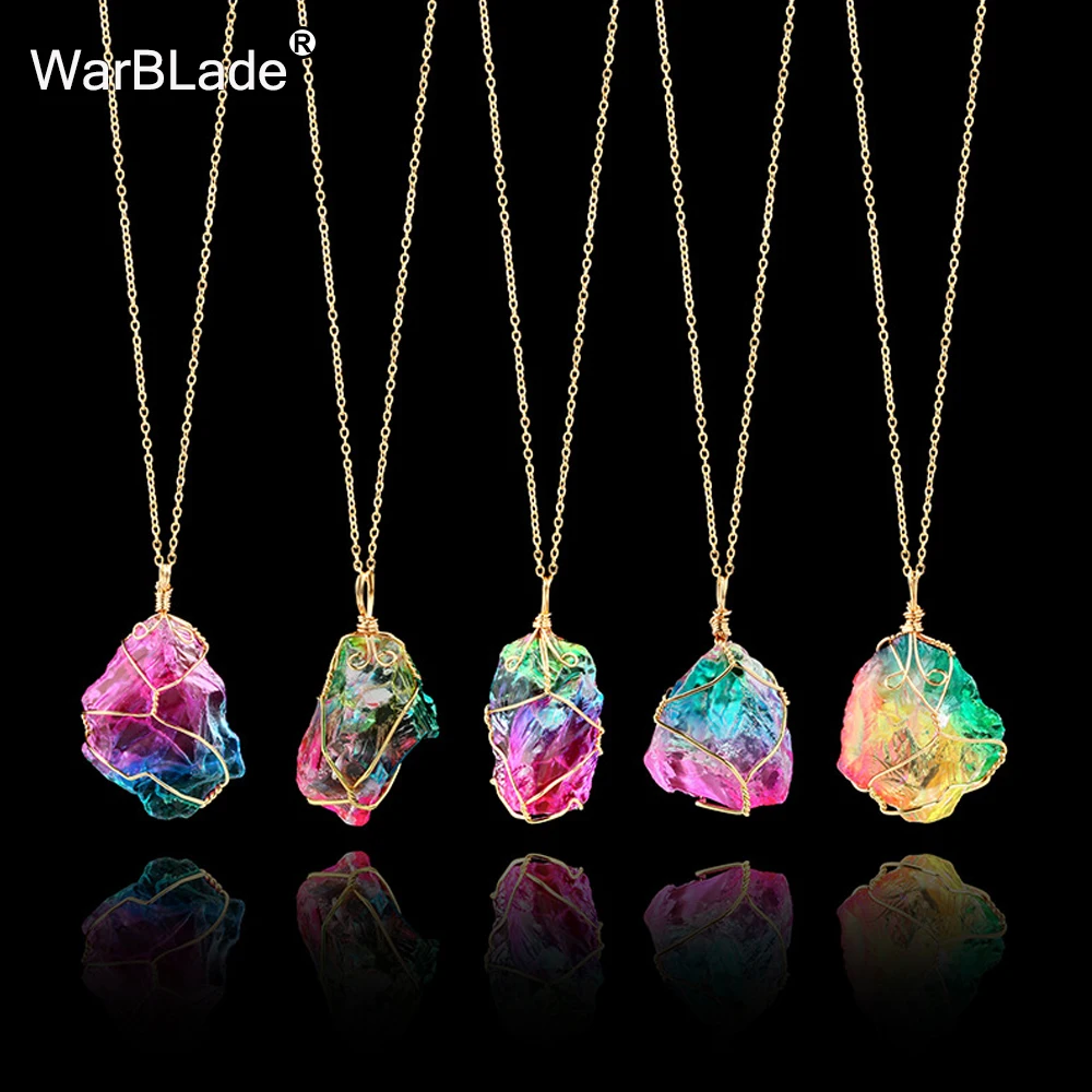 WarBLade New Rainbow Natural Stone Crystal Pendant Necklace Wire Wrapping Irregular Drusy Quartz Stone Necklaces for Women Gift
WarBLade New Rainbow Natural Stone Crystal Pendant Necklace Wire Wrapping Irregular Drusy Quartz Stone Necklaces for Women Gift