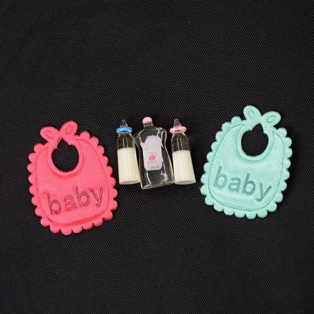 

TOYZHIJIA Baby Bottles Shampoo Bibs Set For Barbie 1:12 Dolls House Miniature Nursery Accessory Gift