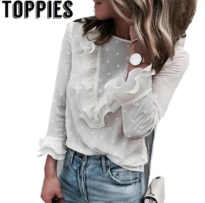 2019 Spring Summer Women O-neck Polka Dots White Blouse Retro Vintage Ruffles Shirt Autumn Women Tops
2019 Spring Summer Women O-neck Polka Dots White Blouse Retro Vintage Ruffles Shirt Autumn Women Tops