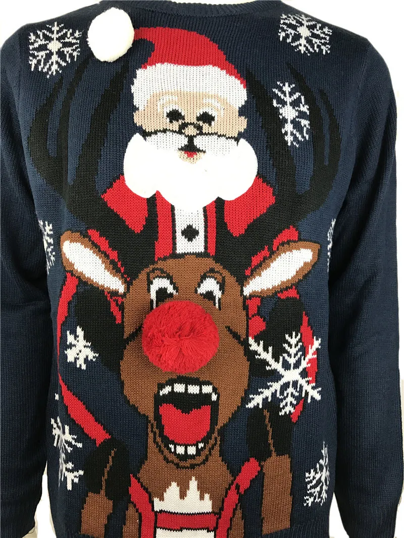 Funny Ugly Christmas Sweaters for Men and Women Santa Claus Riding Rudolph the Red Nose Reindeer Pattern Xmas Pullover 5