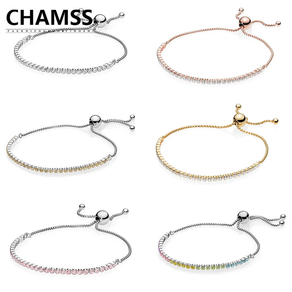 CHAMSS Rainbow Sparkling Strand Bracelet Adjustable Pink Yellow Colored Full Diamond Rose Gold Woman Jewelry Birthday Gift 925
CHAMSS Rainbow Sparkling Strand Bracelet Adjustable Pink Yellow Colored Full Diamond Rose Gold Woman Jewelry Birthday Gift 925