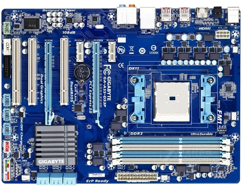 Оригинальная десктопная Материнская плата Gigabyte GA-A55-DS3P A55 Socket FM1 DDR3 SATA2 USB2.0 ATX 100%