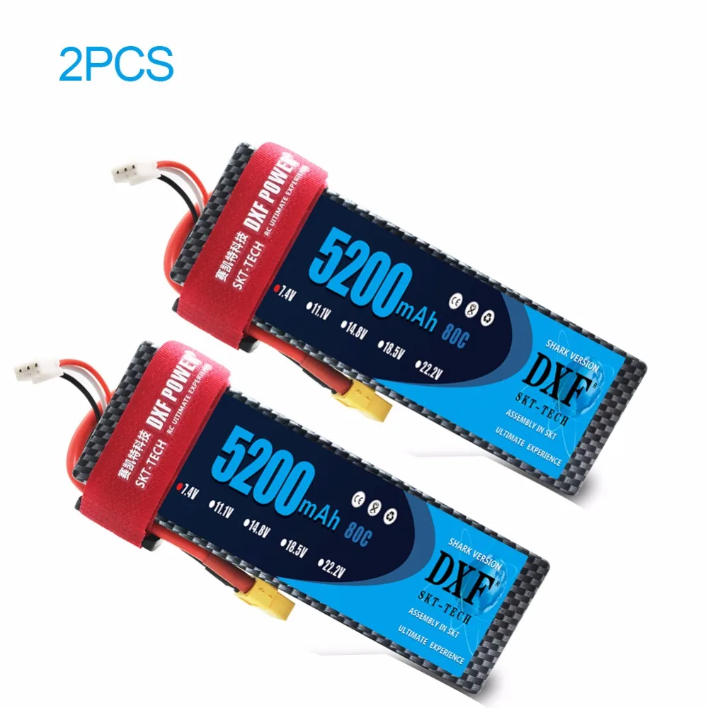 2PCS DXF 2S 7.4V 5200mAh 80C LiPo Battery Pack for1:10 RC Evader BX Car, RC Truck, RC Truggy RC Airplane UAV Drone FPV
2PCS DXF 2S 7.4V 5200mAh 80C LiPo Battery Pack for1:10 RC Evader BX Car, RC Truck, RC Truggy RC Airplane UAV Drone FPV