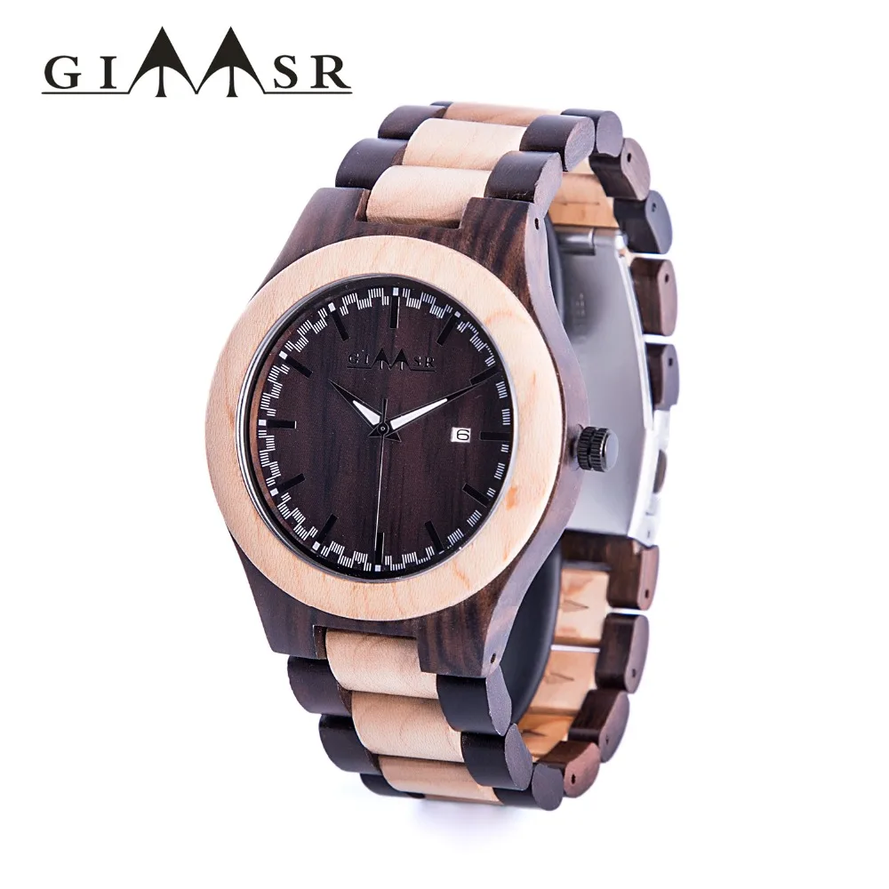 Лидер продаж Мужские кварцевые аналоговые деревянные часы GIMSR роскошные модные