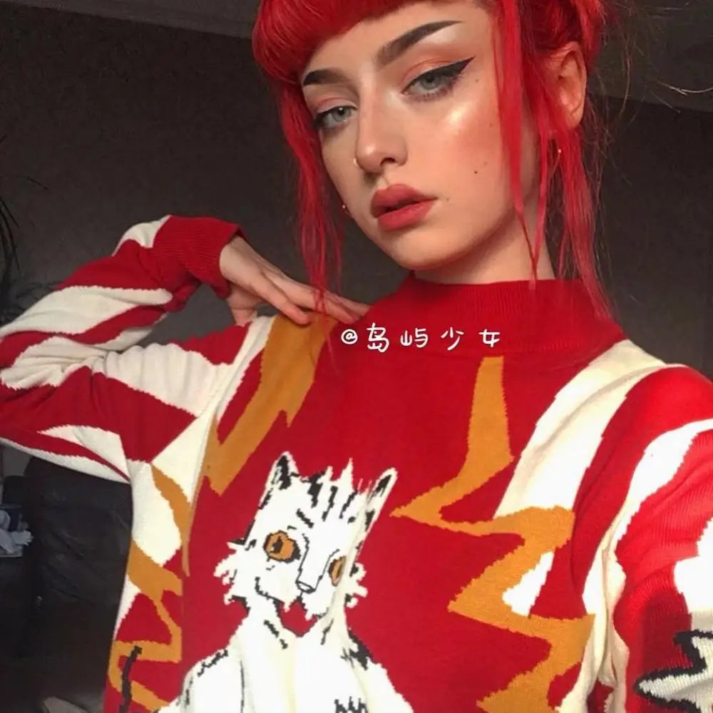 2019 Physical Series Electrostatic Cat Embroidery Loose Oversized Turtle Neck High Neck Red Knitted Sweater
2019 Physical Series Electrostatic Cat Embroidery Loose Oversized Turtle Neck High Neck Red Knitted Sweater