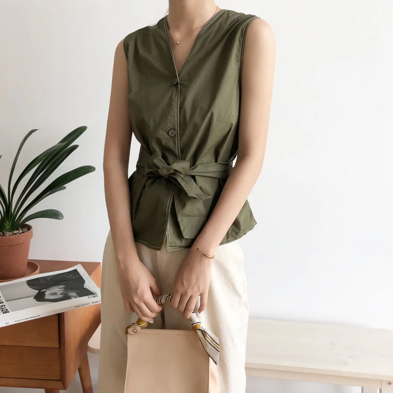 Obrix Cotton Light Casual Style Female T-Shirt Korean Fashion Streetwear V-Neck Sleeveless Bow Trendy Summer Tee For Women
Obrix Cotton Light Casual Style Female T-Shirt Korean Fashion Streetwear V-Neck Sleeveless Bow Trendy Summer Tee For Women