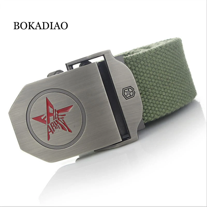 

BOKADIAO Men&Women Military Canvas Belt Luxury Red Star Metal Buckle Jeans Belt Army Tactical Belts for Men Waistband Strap Male