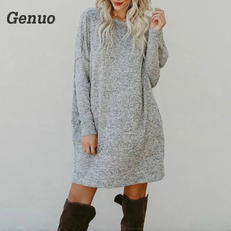 Genuo Casual Knitted Sweater Dress Solid Loose Autumn Winter Dress Women O Neck Long Sleeve Mini Sweater Dresses Pocket Vestidos
Genuo Casual Knitted Sweater Dress Solid Loose Autumn Winter Dress Women O Neck Long Sleeve Mini Sweater Dresses Pocket Vestidos