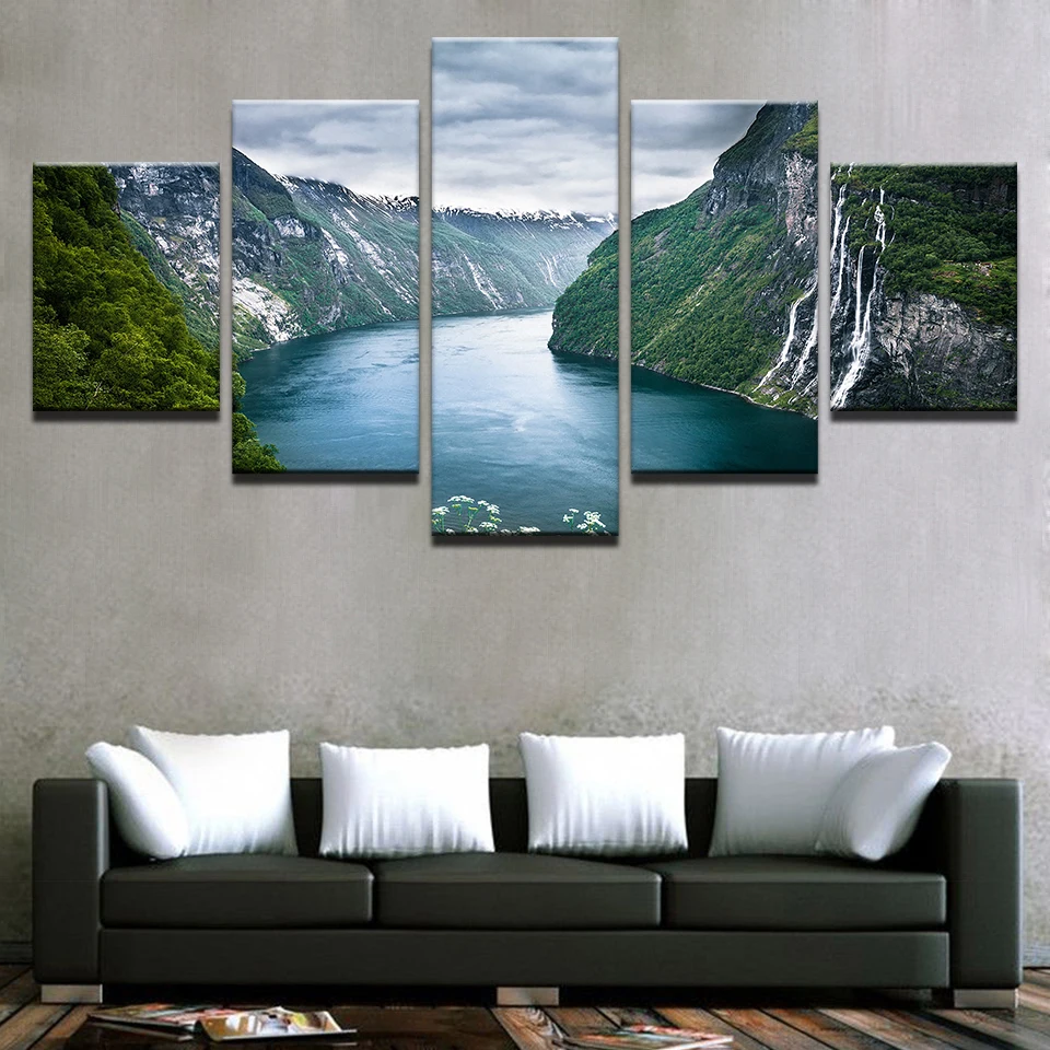 Фото Холст HD ПЕЧАТЬ Плакаты настенные картины 5 шт. картина гор и реки - купить