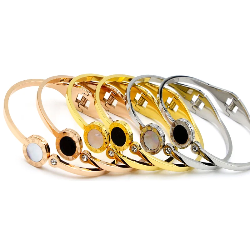 New Roman digital bracelet color shell black and white titanium steel rose gold bracelet fashion spring open bracelet
New Roman digital bracelet color shell black and white titanium steel rose gold bracelet fashion spring open bracelet
