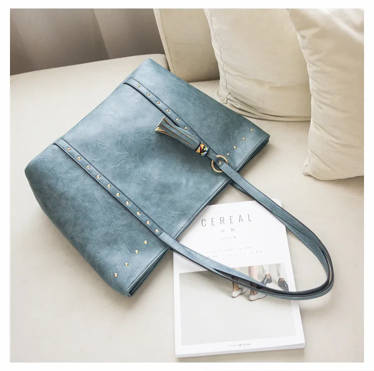 MJ Women Leather Shoulder Bag Female Large PU Leather Handbag Tassel Shopping Tote Big Crossbody Bag Messenger Bags for Women (21)