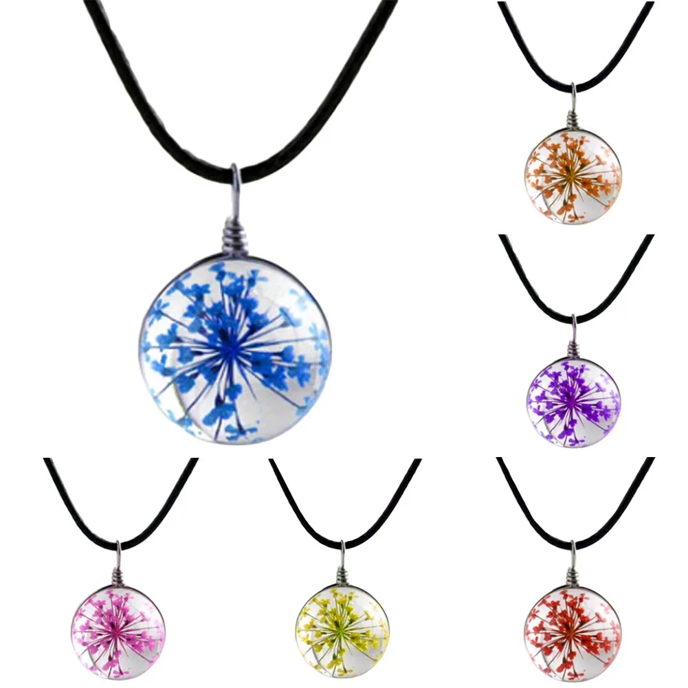 Fashion Multicolor Gypsophila Crystal Glass Ball Necklace Leather Chain Handmade Dried Lace Flower Pendant Long Necklaces Gift
Fashion Multicolor Gypsophila Crystal Glass Ball Necklace Leather Chain Handmade Dried Lace Flower Pendant Long Necklaces Gift