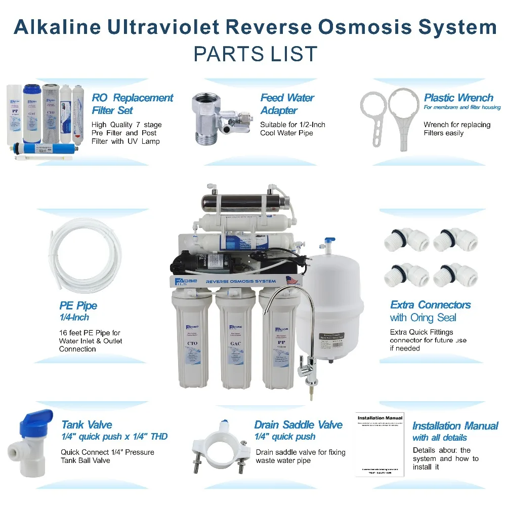 Система фильтров для питьевой воды с обратным осмосом УФ стерилизатором и