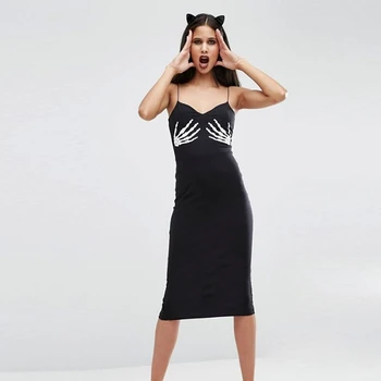 Punk Rock Dark Street Show Skull Bone Print Simple Spaghetti Strap Women Black Gothic Dress Summe Black With Elastic
Punk Rock Dark Street Show Skull Bone Print Simple Spaghetti Strap Women Black Gothic Dress Summe Black With Elastic