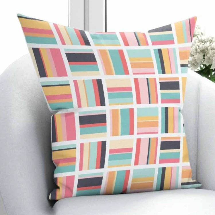 Фото Else Green Blue Orange Red Line Geometric Nordec Patchwork 3D Print Throw Pillow Case Cushion Cover Square Hidden Zipper 45x45cm | Дом и сад