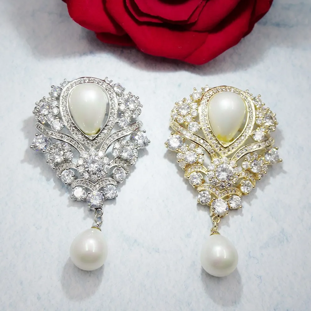New Elegant Simulated Pearl Waterdrop Brooch Pins Fashion Cubic Zircon Brooches Wedding Jewelry Corsage Dress Coat Accessories
New Elegant Simulated Pearl Waterdrop Brooch Pins Fashion Cubic Zircon Brooches Wedding Jewelry Corsage Dress Coat Accessories