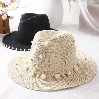 Seioum 2018 New Summer British pearl beading flat brimmed straw hat Shading sun hat Lady Jazz beach hat
Seioum 2018 New Summer British pearl beading flat brimmed straw hat Shading sun hat Lady Jazz beach hat