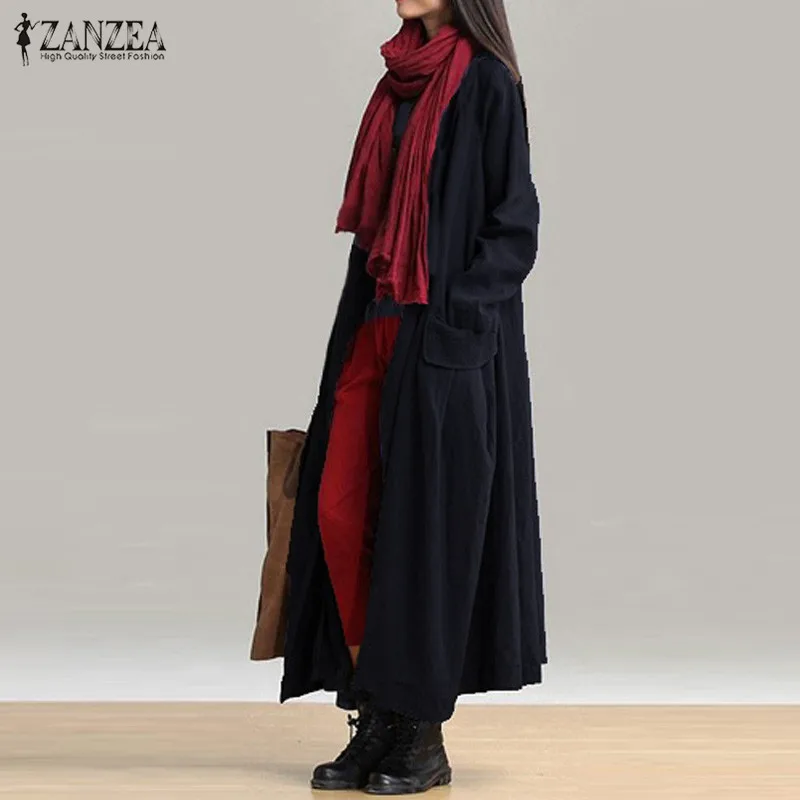 Fashion ZANZEA Autumn Solid Long Sleeve Pockets Women Cotton Linen Long Coat Loose Casual Cardigan Jacket Outwear Plus Size
Fashion ZANZEA Autumn Solid Long Sleeve Pockets Women Cotton Linen Long Coat Loose Casual Cardigan Jacket Outwear Plus Size
