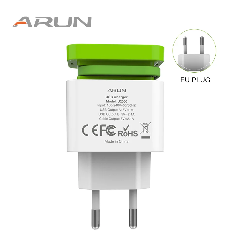ARUN Universal 2 USB Quick charge 5V 2.1A for Iphone 7 8 EU US Plug Mobile Phone Fast charger charging for Samsug s8 s9 Huawei
ARUN Universal 2 USB Quick charge 5V 2.1A for Iphone 7 8 EU US Plug Mobile Phone Fast charger charging for Samsug s8 s9 Huawei