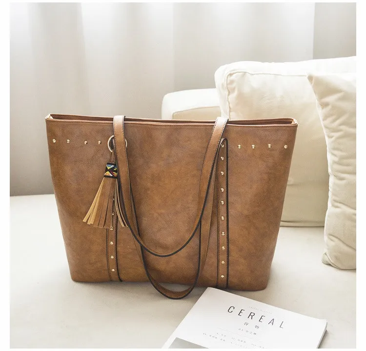 MJ Women Leather Shoulder Bag Female Large PU Leather Handbag Tassel Shopping Tote Big Crossbody Bag Messenger Bags for Women (12)