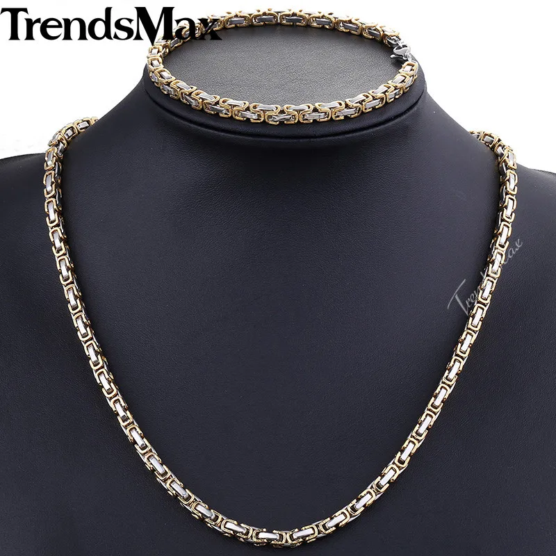 Trendsmax JEWELRY SET 5MM Mens Boys Chain Gold Silver Tone Byzantine Box Stainless Steel Necklace Bracelet Set Wholesale KS01
Trendsmax JEWELRY SET 5MM Mens Boys Chain Gold Silver Tone Byzantine Box Stainless Steel Necklace Bracelet Set Wholesale KS01