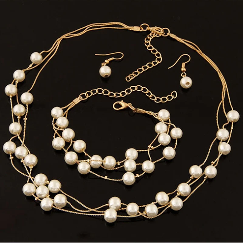 Simulated Pearl Double Layer Women Earrings Necklace Bracelet Sets Imitation Pearl Jewelry Set For Wedding 2018
Simulated Pearl Double Layer Women Earrings Necklace Bracelet Sets Imitation Pearl Jewelry Set For Wedding 2018