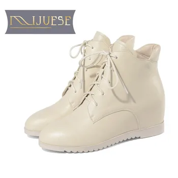 MLJUESE 2019 women ankle boots cow leather pointed toe lace up autumn spring increasing wedges women boots female boots
MLJUESE 2019 women ankle boots cow leather pointed toe lace up autumn spring increasing wedges women boots female boots
