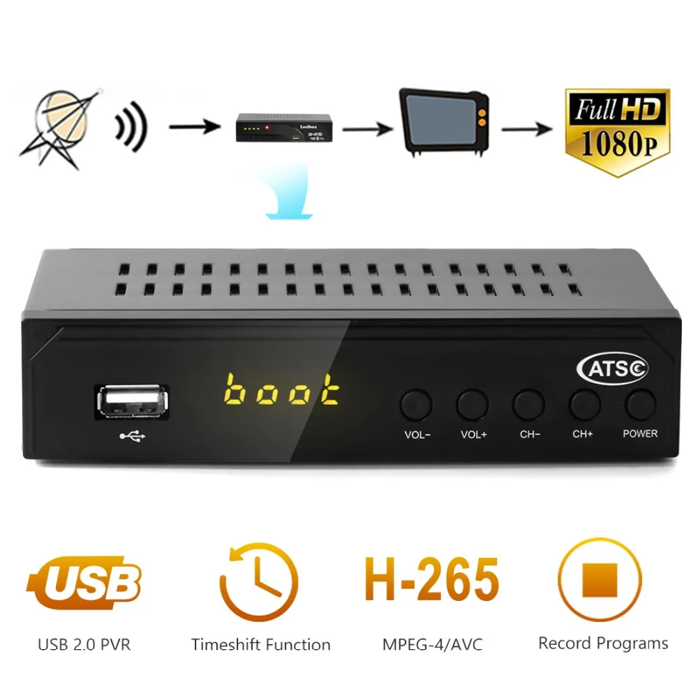 Hot sale Satellite TV Receiver 1080P ATSC Digital Converter Terrestrial Broadcast Tv Box Receiver Antenna USB Recording Playback
Hot sale Satellite TV Receiver 1080P ATSC Digital Converter Terrestrial Broadcast Tv Box Receiver Antenna USB Recording Playback
