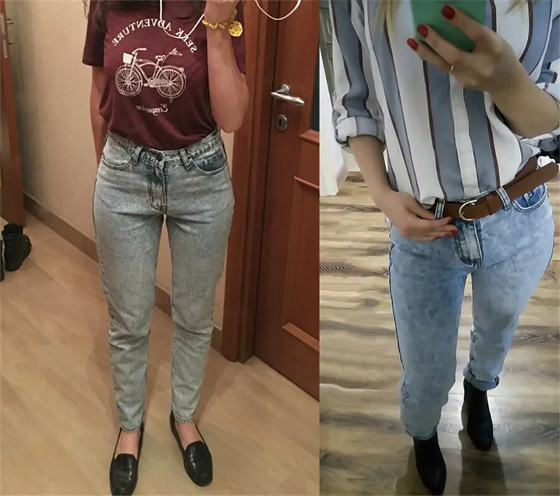 Ladies Long Jeans High Waist Snow Wash Cotton Boyfriend Jeans Pants Women Vintage Loose Straight Denim Pants Trousers (8)