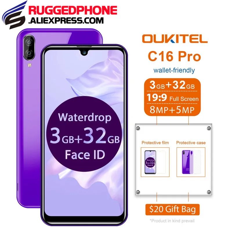 OUKITEL C16 PRO 5.71'' HD+ Waterdrop Screen 4G Smartphone MT6761P Quad Core 3GB 32GB Android 9.0 Pie Face ID Mobile Phone
OUKITEL C16 PRO 5.71'' HD+ Waterdrop Screen 4G Smartphone MT6761P Quad Core 3GB 32GB Android 9.0 Pie Face ID Mobile Phone