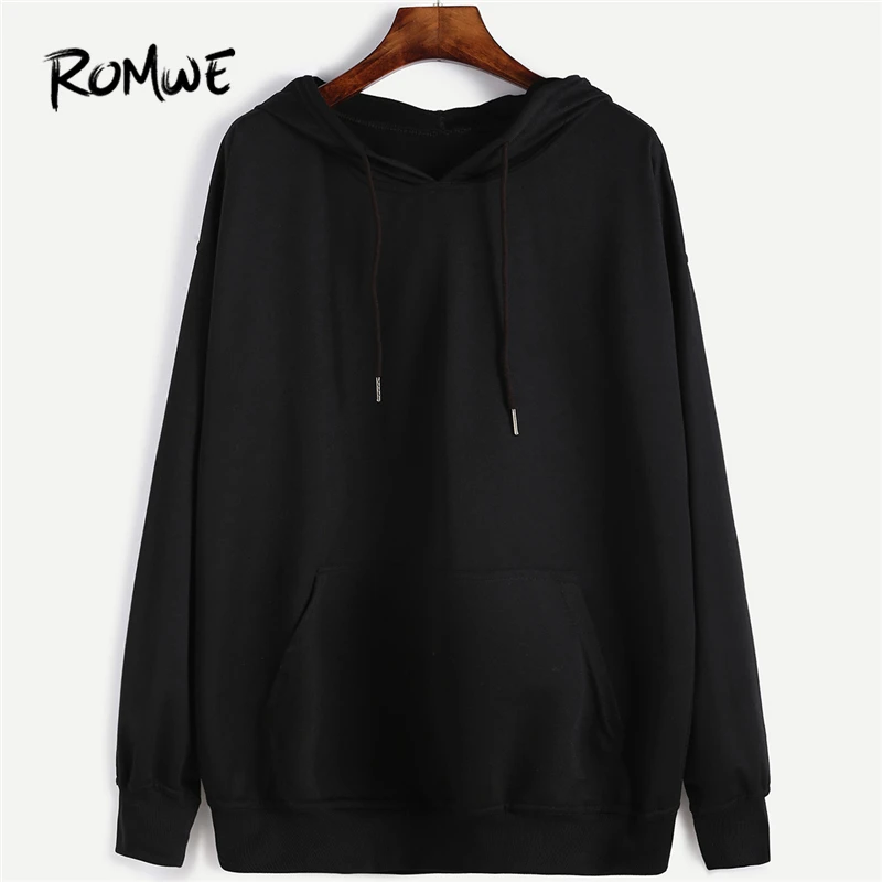 ROMWE Black Drawstring Pocket Drop Shoulder Hooded Sweatshirt Women Casual Spring Autumn Plain Long Sleeve Pullovers Hoodie
ROMWE Black Drawstring Pocket Drop Shoulder Hooded Sweatshirt Women Casual Spring Autumn Plain Long Sleeve Pullovers Hoodie