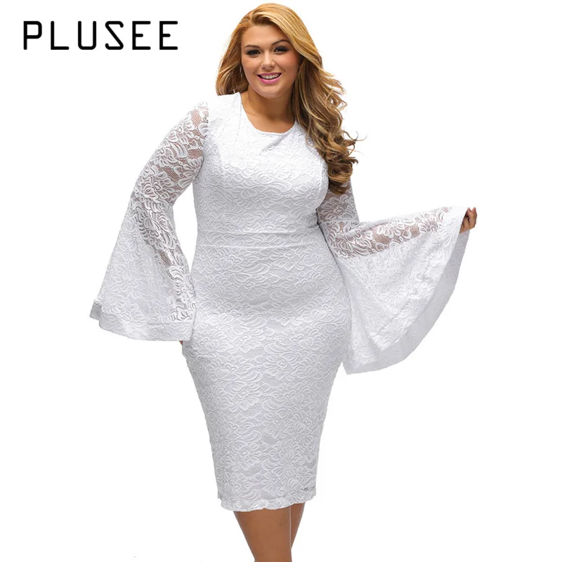 PLUSEE Women High Quality Knee Length Lace Dress Fashion Flare Sleeve Bodycon Pencil Dress Vestido De Festa White Black 4XL
PLUSEE Women High Quality Knee Length Lace Dress Fashion Flare Sleeve Bodycon Pencil Dress Vestido De Festa White Black 4XL