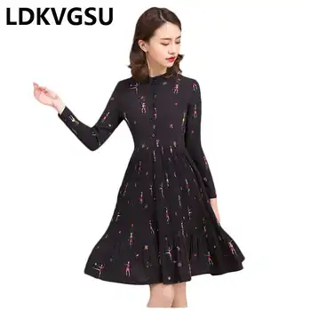 2018 Spring Autumn New Floral Dresses Women Back Large Size Long Sleeve Waist Chiffon Dress Nutton Pleated Female Vestidos Is124 
2018 Spring Autumn New Floral Dresses Women Back Large Size Long Sleeve Waist Chiffon Dress Nutton Pleated Female Vestidos Is124