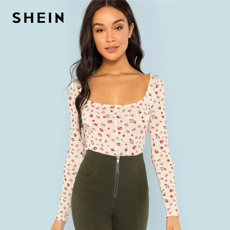 SHEIN Apricot Floral Print Square Neck Tee Elegant Long Sleeve Slim Fit Tops Women Autumn Casual Minimalist Stretchy T-shirt
SHEIN Apricot Floral Print Square Neck Tee Elegant Long Sleeve Slim Fit Tops Women Autumn Casual Minimalist Stretchy T-shirt