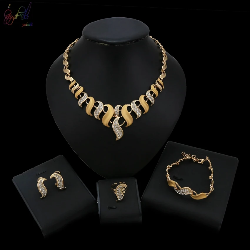 Yulaili Nigerian Wedding African Crystal Jewelry Sets 4pcs Necklace Sets Gold Color Jewellery Wedding Accessories Party
Yulaili Nigerian Wedding African Crystal Jewelry Sets 4pcs Necklace Sets Gold Color Jewellery Wedding Accessories Party