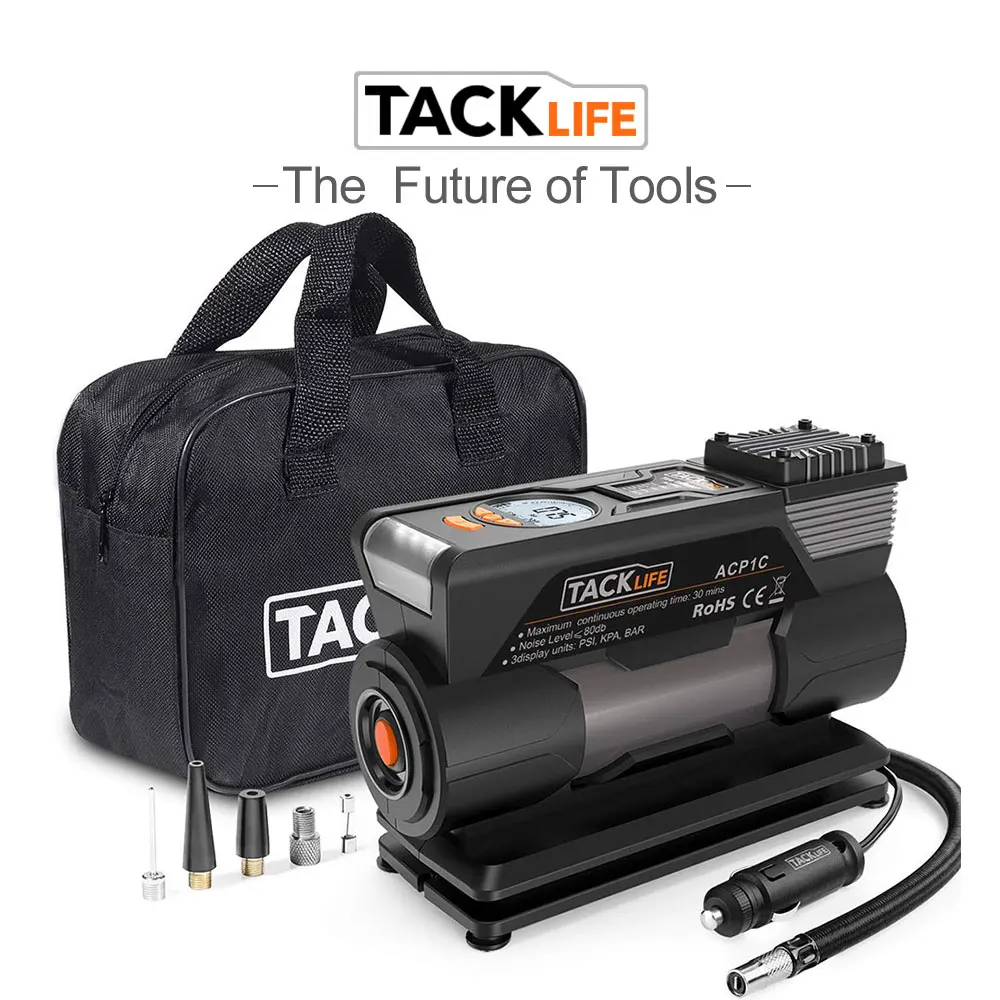 TACKLIFE ACP1C Portable Tire Inflator DC 12V 150PSI Air Compressor Pump Digital Tire Inflator with Gauge 4 Nozzle Adaptors Pump
TACKLIFE ACP1C Portable Tire Inflator DC 12V 150PSI Air Compressor Pump Digital Tire Inflator with Gauge 4 Nozzle Adaptors Pump