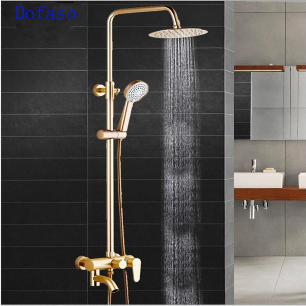 

Dofaso luxury shower kit bath set Rose bathroom antique faucet for shower and Gold Showers set 8 inch antique brass shower taps
