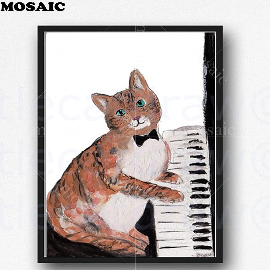 Full Drill Square Diamond 5D DIY Painting&quotcat play Piano&quotDiamond Embroidery Cross Stitch Rhinestone Mosaic Painting B365 | Дом и сад