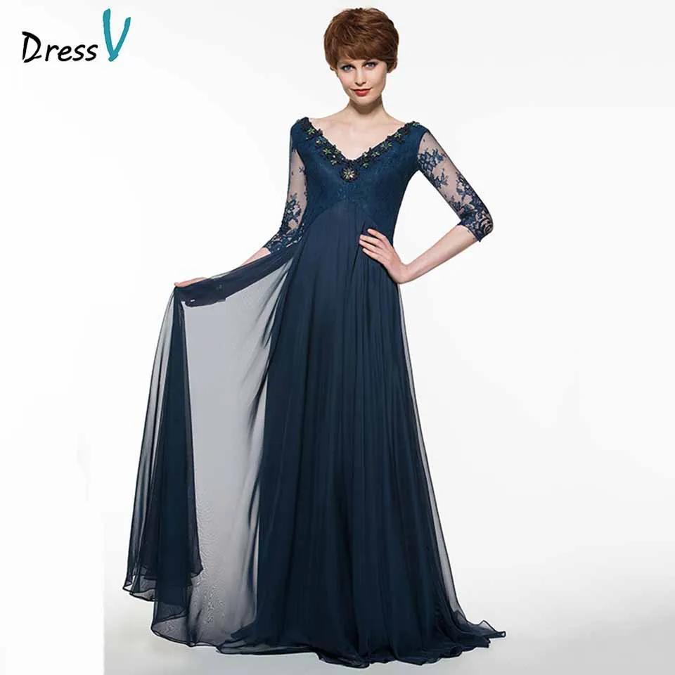 Dressv dark navy long mother of the bride dress v neck beading draped lace 3/4 sleeves formal party mother of the bride dress
Dressv dark navy long mother of the bride dress v neck beading draped lace 3/4 sleeves formal party mother of the bride dress