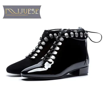 MLJUESE 2019 women ankle boots cow leather square toe black color lace up autumn spring low heel women boots
MLJUESE 2019 women ankle boots cow leather square toe black color lace up autumn spring low heel women boots