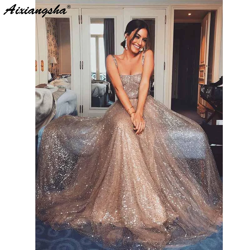 Sparkly Gold Sequin Square Collar A-line Spaghetti Strap Cheap Long Prom Party Evening Gown Custom Made Prom Dresses
Sparkly Gold Sequin Square Collar A-line Spaghetti Strap Cheap Long Prom Party Evening Gown Custom Made Prom Dresses