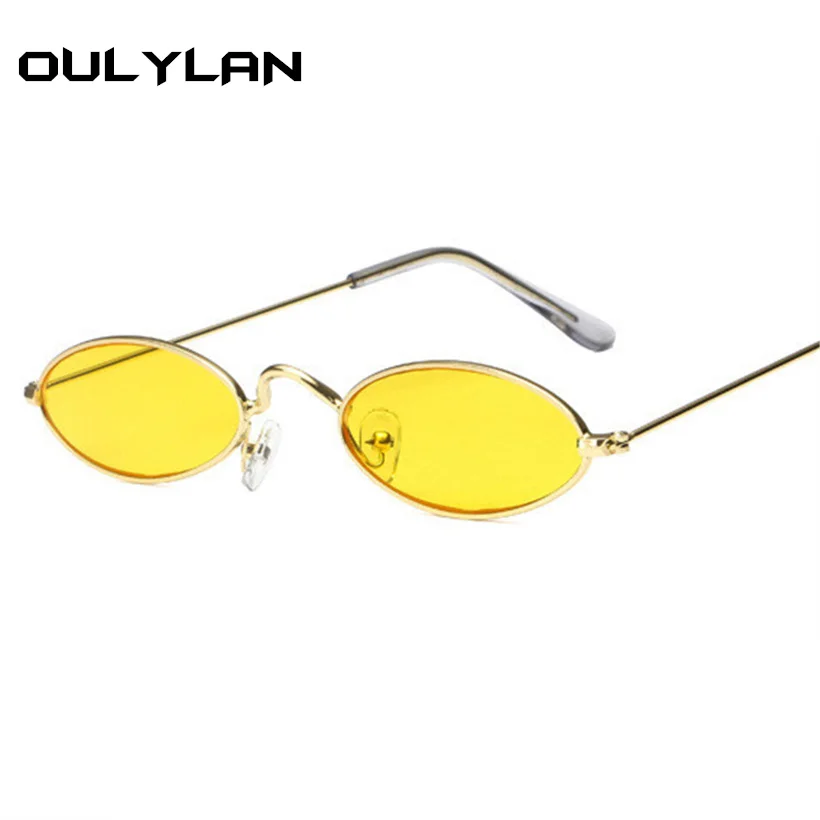 

Oulylan Small Oval Sunglasses Men Women Retro Metal Frame Yellow Red Vintage Tiny Round Skinny Male Female Sun Glasses UV400