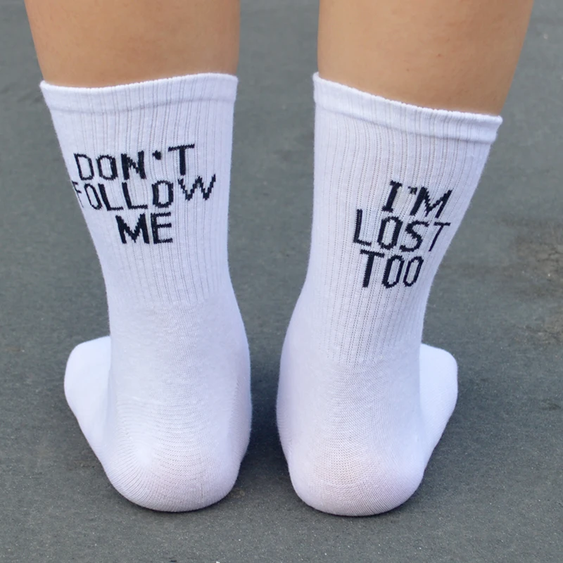 1 Pair Funny Letter Women Crew Casual Socks Black/White Novelty Letter DON'T FOLLOW ME I'M LOST TOO Women Socks
1 Pair Funny Letter Women Crew Casual Socks Black/White Novelty Letter DON'T FOLLOW ME I'M LOST TOO Women Socks