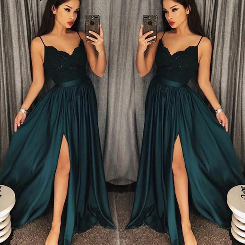 Teal Sexy Slit Prom Dresses 2019 Spaghetti Straps Long Party Gown vestidos de graduacion Lace Bodice Burgundy Prom Dress
Teal Sexy Slit Prom Dresses 2019 Spaghetti Straps Long Party Gown vestidos de graduacion Lace Bodice Burgundy Prom Dress