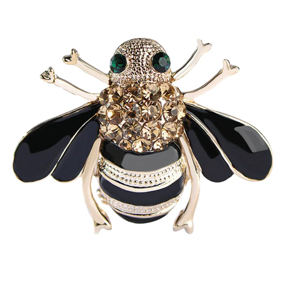 

High Quality Bees Brooch Black Enamel Corsage Hats Scarf Clips Accessories Green Eyes Brooches For Woman Party 2018 Hot Sale