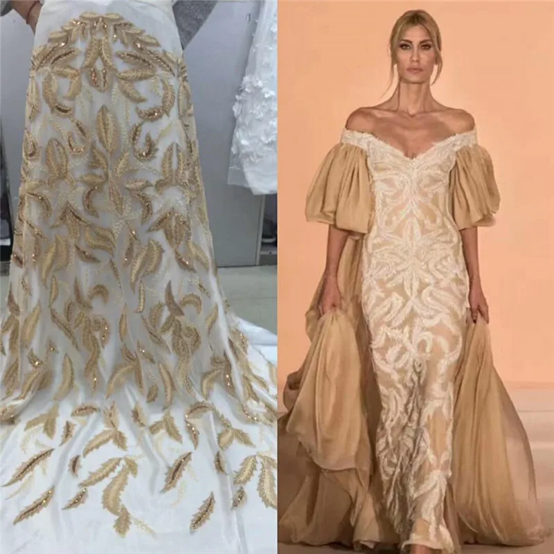 High-end, elegant and new design lace fabric with handmade beads and sequins, French lace fabric HJ892-1
High-end, elegant and new design lace fabric with handmade beads and sequins, French lace fabric HJ892-1